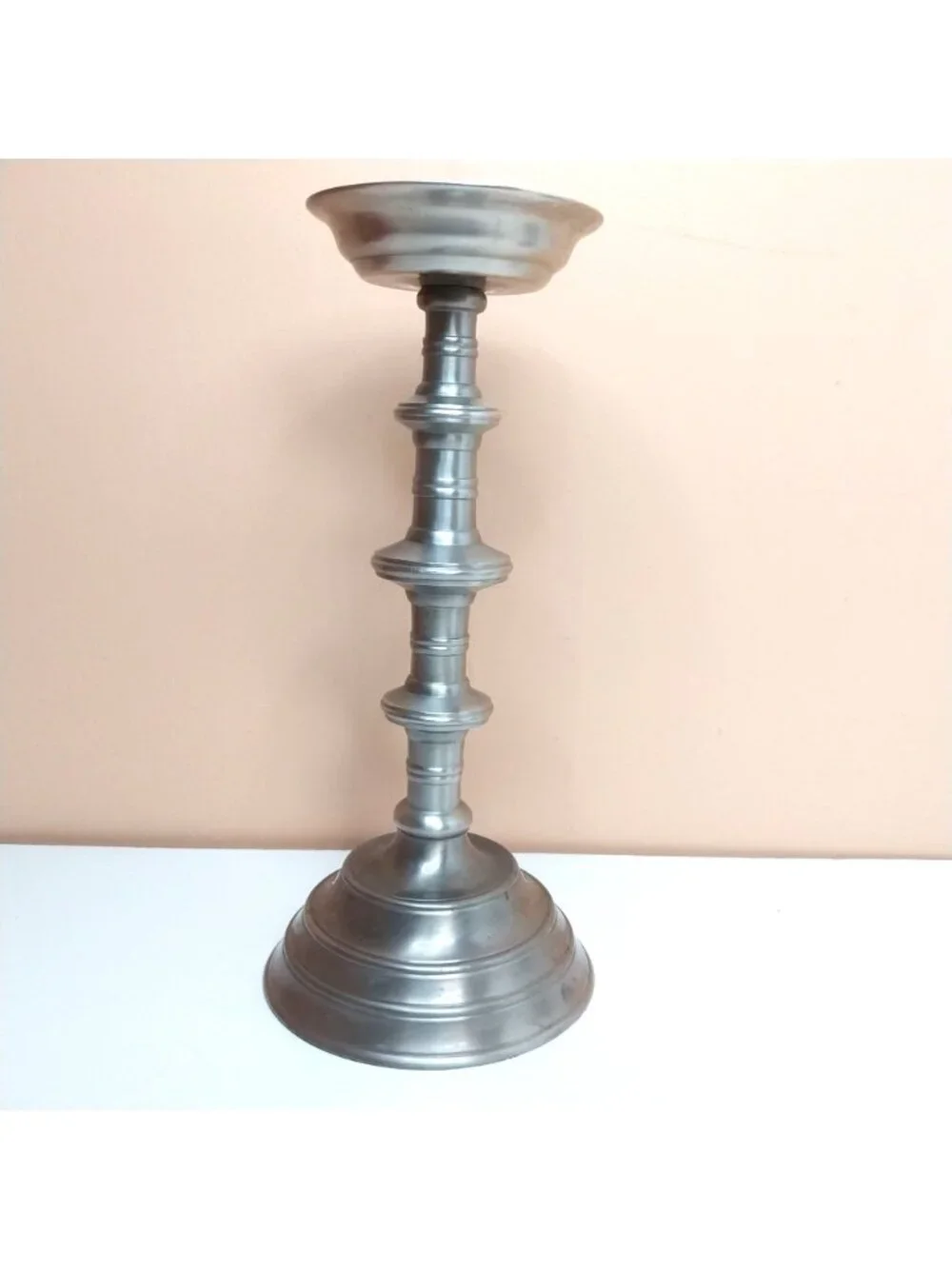 Vintage Silver Pillar Candle Holder Balustrade Polished Silver Metal 12